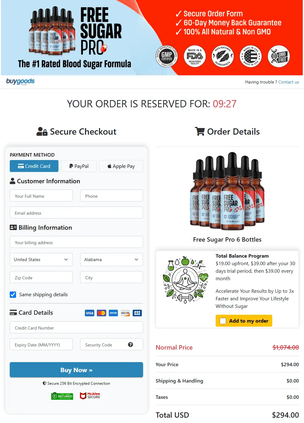 Free Sugar Pro Checkout Page
